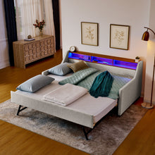 Load image into Gallery viewer, Upholstered Sofa Bed With LED Lights, Storage Headboard, Foldable Trundle & Wireless Charging