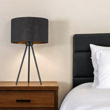 Load image into Gallery viewer, Metal Tripod Table Lamp With Black Drum Shade - Black