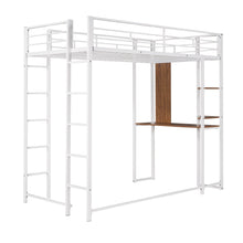 Load image into Gallery viewer, Hearth & Haven - Twin Metal Loft Bed With 2 Shelves And One Desk - White