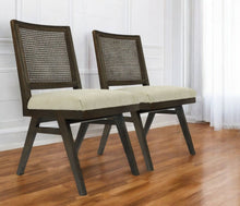 Load image into Gallery viewer, Wood Cane Upholstery Dining Side Chairs (Set of 2) - Brown / Gray