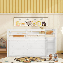 Load image into Gallery viewer, Loft Bed With Retractable Writing Desk And 4 Drawers, With Lateral Portable Desk And Shelves