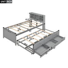 Load image into Gallery viewer, Platform Bed With Storage Headboard, USB, Trundle And 3 Drawers