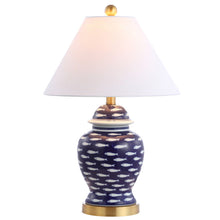 Load image into Gallery viewer, 22" Urn Table Lamp With Empire Shade - Navy Blue / White / Gold