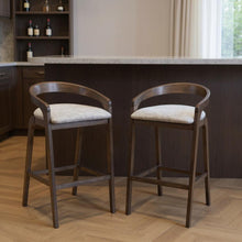 Load image into Gallery viewer, 31" Fabric And Solid Wood Low Back Bar Height Bar Chairs (Set of 2) - Gray / Espresso