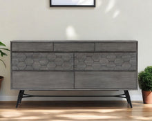 Load image into Gallery viewer, Honeycomb Carved Solid Wood Six Drawer Double Dresser - Gray