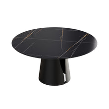 Load image into Gallery viewer, Modern Artificial Stone Round Carbon Steel Base Dining Table, Can Accommodate 6 People - Black / Gold
