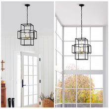Load image into Gallery viewer, 4 Light Metal Lantern Tiered Pendant Hanging Light Fixtures, Industrial Farmhouse Adjustable Height Chandeliers For Dining Room Hallway Foyer Entryway (E12 Bulbs Not Included)