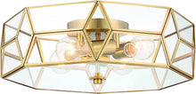 Load image into Gallery viewer, 18'' Unique Statement Four Light Metal Dimmable Flush Chandelier With Shades - Brass