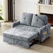 Load image into Gallery viewer, Modern Loveseat Pull Out Sofa Bed With Adjustable Backrest, Two Cup Holders, A Phone Holder, Three Charging Ports And Side Storage Pockets For Living Room