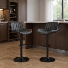 Load image into Gallery viewer, Faux Leather Swivel Low Back Adjustable Height Bar Chairs With Footrest Steel 42" (Set of 2) - Black