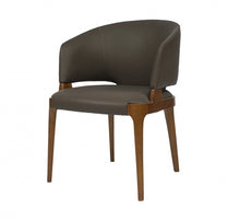 Load image into Gallery viewer, Upholstered Faux Leather Wing Back Dining Arm Chair - Brown / Gray
