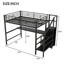 Load image into Gallery viewer, Full Size Loft Bed With Desk, Storage Staircase, Small Wardrobe And LED Light - Black
