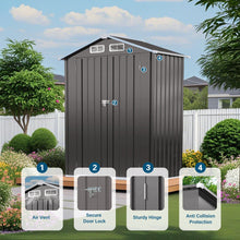 Load image into Gallery viewer, 5 X 3 Ft Compact Metal Outdoor Storage Shed With Pitched Roof, Lockable Door - Gray