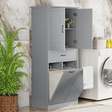 Load image into Gallery viewer, Modern Bathroom Storage Cabinet With Two Laundry Baskets, One Drawer, Adjustable Shelf