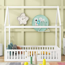 Load image into Gallery viewer, Wood House Bed With Fence And Door