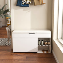 Load image into Gallery viewer, Modern Design Entryway Bench With Adjustable 3 Tier Flip-Up Drawers And Hidden Cabinet - White