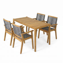 Load image into Gallery viewer, 5 Piece Outdoor Dining Set With Table And Arm Chairs - Dark Gray / Light Teak / Teak