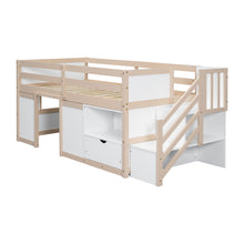Load image into Gallery viewer, Low Loft Bed With Stair, Drawer, And Shelf