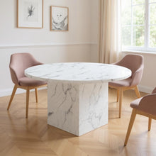 Load image into Gallery viewer, 60" Marble Pedestal Base Round Top Dining Room Table - Gray / White