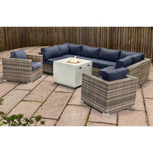 Load image into Gallery viewer, Premium 6 Person Wicker Patio Seating Group With Deep Cushions And Concrete Fire Pit - Gray Mix