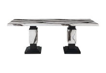 Load image into Gallery viewer, 82" Faux Marble And Wood Double Pedestal Base Dining Table - Black