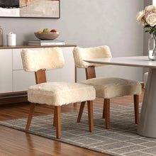 Load image into Gallery viewer, Faux Fur Solid Wood Dining Side Chairs (Set of 2) - Ivory / Brown