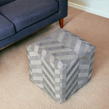 Load image into Gallery viewer, Hair on Hide Cube Chevron Pouf Ottoman - Gray And Ivory