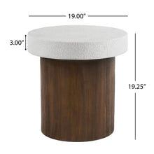 Load image into Gallery viewer, Mgo Cylindrical Side Table With Faux Stone Top And Wood Faux Base - Antique White / Natural