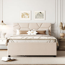 Load image into Gallery viewer, Upholstered Platform Bed With Brick Pattern Headboard And Twin Long Size Trundle