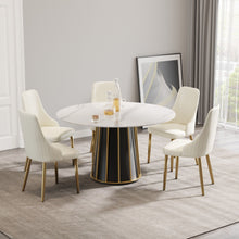 Load image into Gallery viewer, 53.15" Modern Artificial Stone Round Panel Metal Iron Base Dining Table, Can Accommodate 6 People, (Not Including Chairs) - White / Black