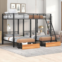 Load image into Gallery viewer, Triple Bunk Bed With Drawers And Guardrails