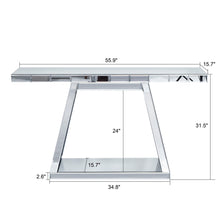 Load image into Gallery viewer, Modern Luxe Full Body Mirror Entryway Table With Trapezoid Base, 360° Reflective Console, Scratch Resistant, Open Storage - Silver