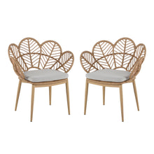 Load image into Gallery viewer, Kirk - Outdoor Wicker Peacock Shape Papasan Style Chair, Teak Finished Leg (Set of 2) - Beige / Light Brown / Light Teak