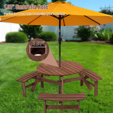 Load image into Gallery viewer, 6 Person Circular Outdoor Wooden Picnic Table For Patio, Backyard, Garden, Diy With 3 Built-In Benches, 1720Lb Capacity