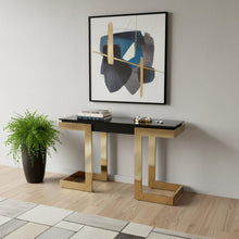 Load image into Gallery viewer, Glass Pedestal Console Table - Black And Gold