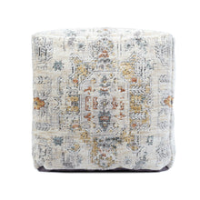 Load image into Gallery viewer, Upholstered Medallion Pouf Ottoman - Ivory / Gray