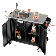 Load image into Gallery viewer, Outdoor Grill Cart With 304 Stainless Steel Sink And Cabinet - Black / Silver