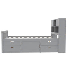 Load image into Gallery viewer, Captain Platform Bed Frame With Bookcase Headboard, 4 Drawers, Storage Shelves