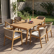 Load image into Gallery viewer, 7 Piece Outdoor Dining Set With Rectangular Table And 6 Arm Chairs - Beige / Brown / Brown Mix / Light Teak