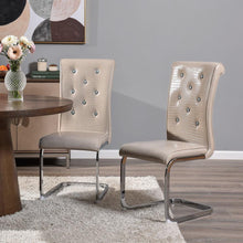 Load image into Gallery viewer, Faux Leather Metal Dining Side Chairs (Set of 2) - Beige / Silver