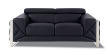 Load image into Gallery viewer, Italian Leather Loveseat - Black / Silver