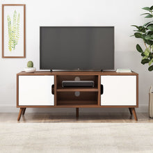 Load image into Gallery viewer, TV Stand With Shelves And Splayed Legs - White / Walnut