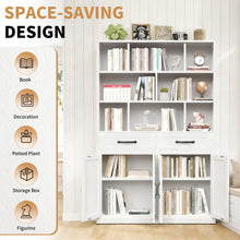 Load image into Gallery viewer, Bookcase Tall With 2 Doors & 2 Drawers, Fixed Open Shelves - White