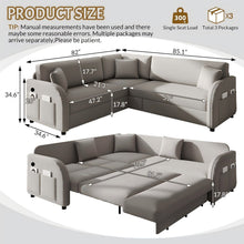 Load image into Gallery viewer, L-Shaped Couch With Pull-Out Bed, Oversize Convertible Sleeper Sofa With Side Pocket & USB Port