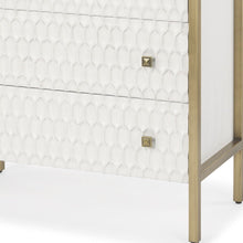 Load image into Gallery viewer, 32" Wood And Metal Carved Geometric Accent Cabinet With Three Drawers - Gold / White