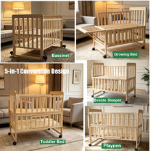 Load image into Gallery viewer, Portable Mini Baby Crib 5 In 1 Convertible With Foldable Storage - Natural Wood