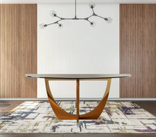Load image into Gallery viewer, Glass Stainless Steel Pedestal Base Oval Dining Table - Clear / Gold
