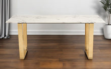 Load image into Gallery viewer, 71" Faux Marble And Steel Sled Base Dining Table - White / Gold