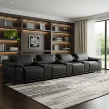 Load image into Gallery viewer, Italian Leather Reclining Metal USB Sofa (720412) - Black