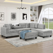 Load image into Gallery viewer, Modern Sectional Sofa With Storage Ottoman, L - Shape Couch With 2 Pillows And Cup Holders
